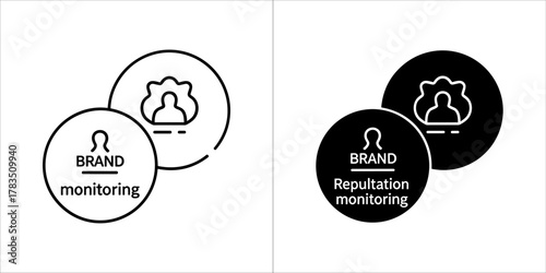 Brand monitoring and reputation management icons, representing digital marketing and public relations