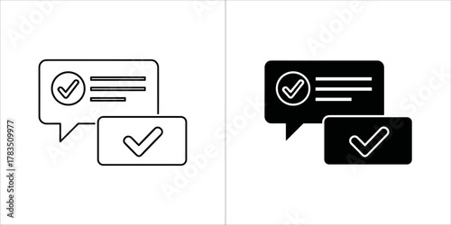 Two icons representing a message with a checkmark and a separate checkmark