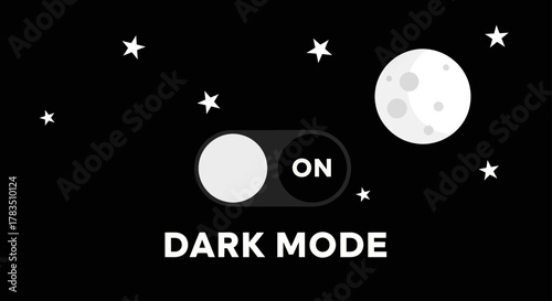 Dark mode toggle switch with moon and stars on a black background.