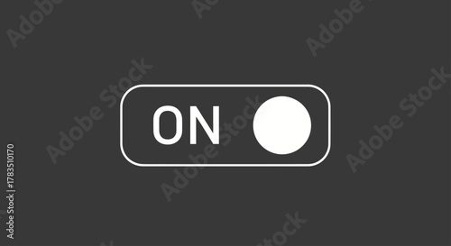 A simple graphic illustration of a white toggle switch in the 'ON' position on a dark grey background.