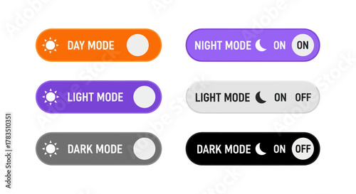 Toggle switches for day, night, light, and dark modes, offering UI options for user interface customization.