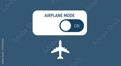 A visual representation of airplane mode being activated on a device, with a plane icon below, indicating flight readiness.