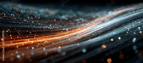 Experience the digital expressway of fiber optic data transfer with vibrant light trails representing fast and seamless information flow. The futuristic design highlights connectivity and high-speed n