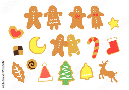 クリスマスのアイシングクッキーの手描きイラストセット