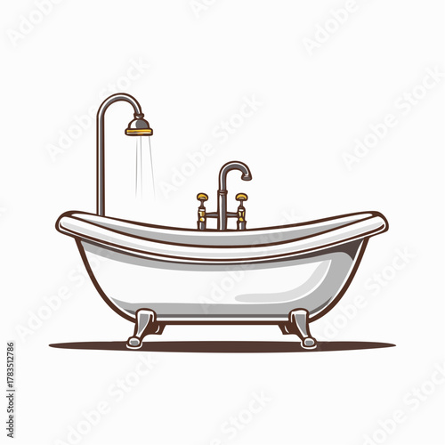 Clean bathtub illustration water flowing minimalist design for hygiene and relaxation