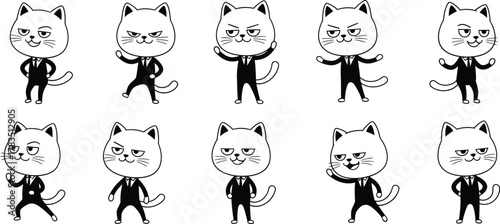 Fotografia Minimalist 2D cat stickman icons with ten confident playful poses in clean black