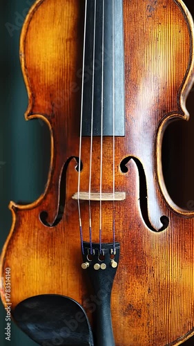 Close Up of a Violin Body and Strings, Details of the Wood Grain
