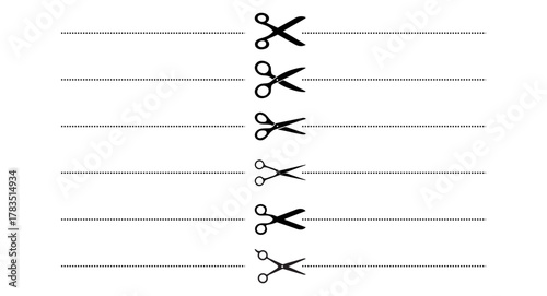 Scissors cutting line icons set. Dotted line with scissors for coupon, discount, and cutout design. Vector illustration for template, graphic design, and print concept.
