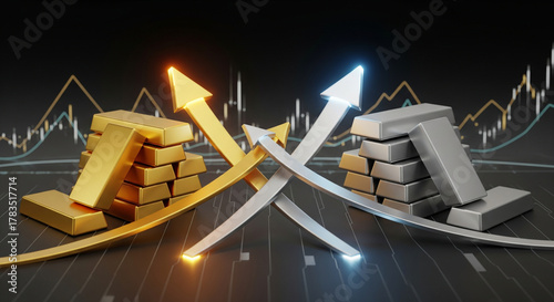 Gold silver bars rise charting market growth financial success