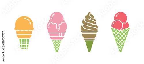 Set of ice cream cone icons. Vector illustration