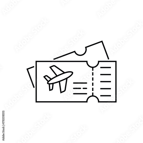 Airplane Ticket icon. fair air plane travel booking ticket for tourist sign. aviation through airplane ticket reservation of seat in vip first class economy symbol. flight ticket voucher coupon logo
