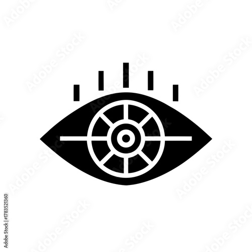 Stylized eye with radiating lines on transparent background silhouette