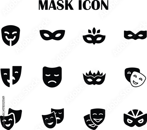 Minimal mask icon vector illustration, flat design symbol for privacy, disguise, or costume themes