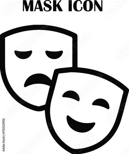 Minimal mask icon vector illustration, flat design symbol for privacy, disguise, or costume themes