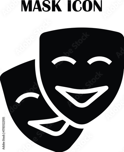 Minimal mask icon vector illustration, flat design symbol for privacy, disguise, or costume themes