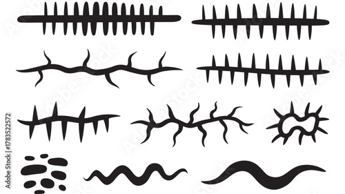 Set of scar vector illustrations various wound stitches isolated on white background