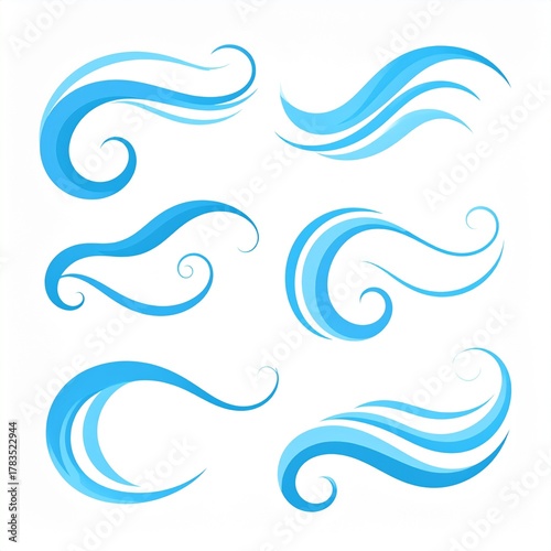 Set of Blue Wind Swirl Icons
