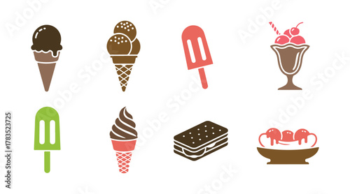 ice cream icon collection in a vector style with a white background