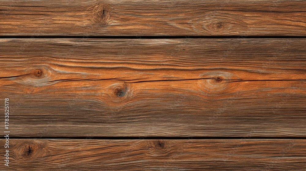 Fototapeta premium Close-Up View of Weathered Wooden Planks with Rich Textures and Natural Patterns in Warm Tones on a Rustic Surface