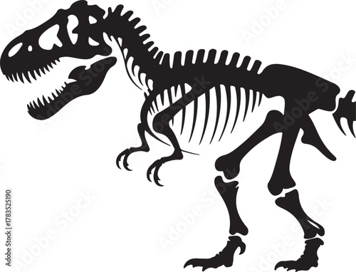 T rex dinosaur skeleton negative space silhouette illustration