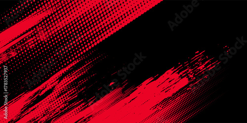Black and red abstract grunge background with halftone style.