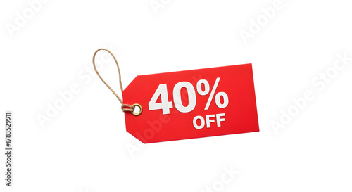 Red 40 percent OFF discount tag isolated shopping promotion