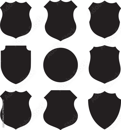 Police badge shape. Vector military shield silhouettes. Security, football patches isolated on white background