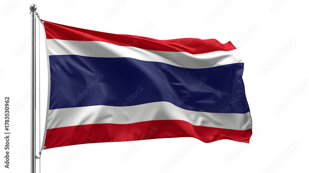 Naklejka premium A close-up shot of the Thailand flag waving in the breeze against a clear sky, symbolizing the country's national pride and heritage