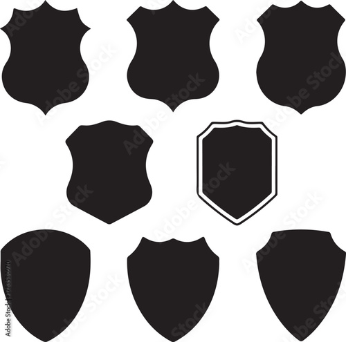 Police badge shape. Vector military shield silhouettes. Security, football patches isolated on white background