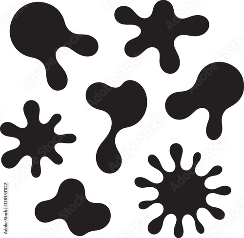 Black paint blots collection of vector icons