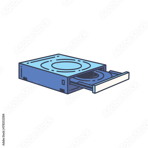 Optical drive with open tray for disc insertion.