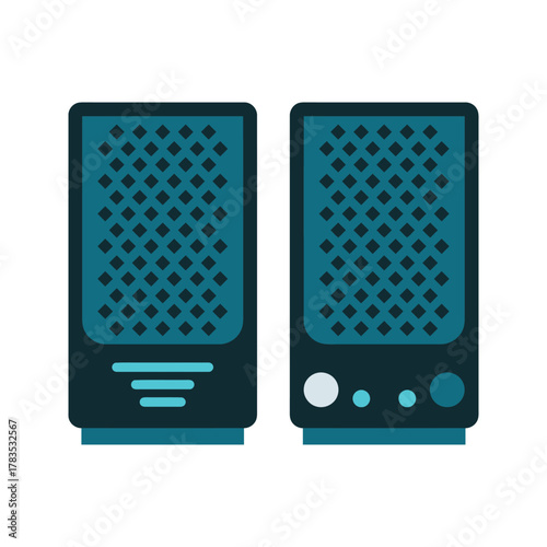 Pair of modern computer speakers for audio output 1.