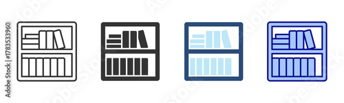 Bookshelf Icon Set. Designed In Multi Style