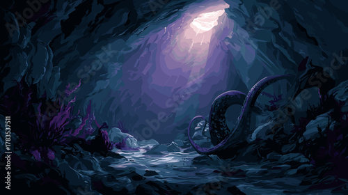 The Abyss, Vector Dark Fantasy Illustration. Game Design Concept, Dungeon, Fantasy, RPG