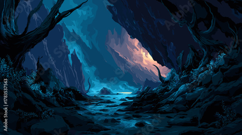 The Abyss, Vector Dark Fantasy Illustration. Game Design Concept, Dungeon, Fantasy, RPG