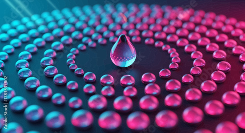 Stunning neon spheres in captivating spiral arrangement creates a mesmerizing abstract design, perfect for modern backgrounds and technology presentations.