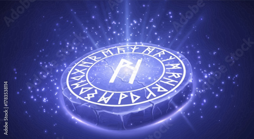 Mystical rune stone glows with ancient power, perfect for fantasy games or spiritual designs, conjuring magic and mystery, originally scalable vector graphic