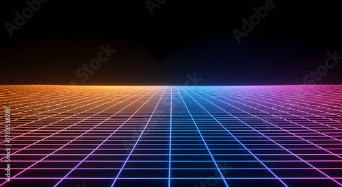 Fototapeta Naklejka Na Ścianę i Meble -  Ultra-realistic Neon Grid with Data Depth Illusion