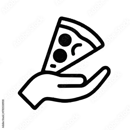 Hand offering delicious pizza slice, perfect for food service and restaurant marketing