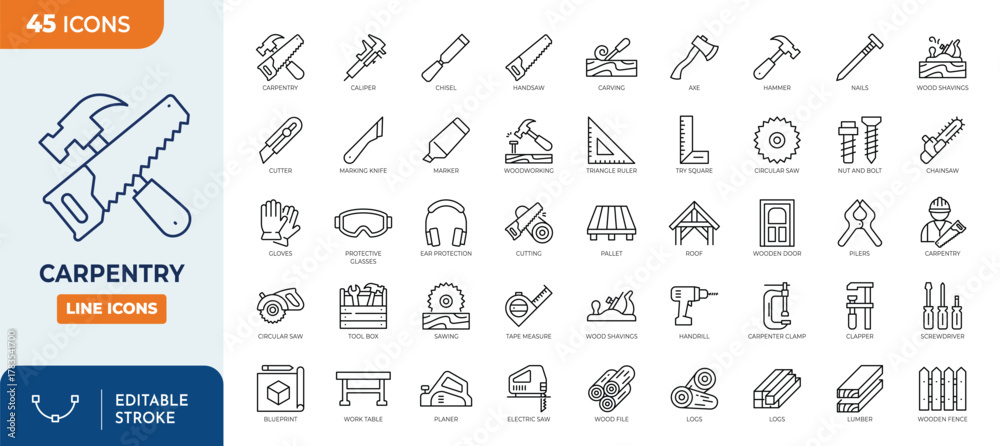 Foto Minimalist Carpentry outine icons set with editable stroke