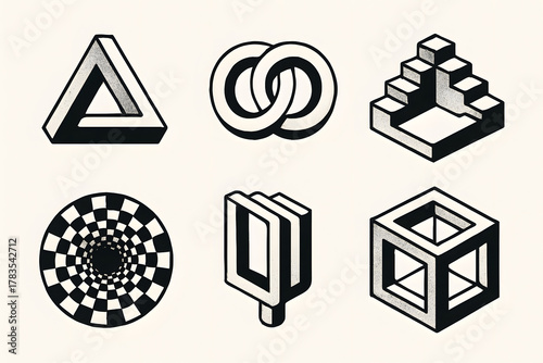 Geometric Illusion: A captivating collection of meticulously crafted impossible geometric shapes. The image sparks curiosity.