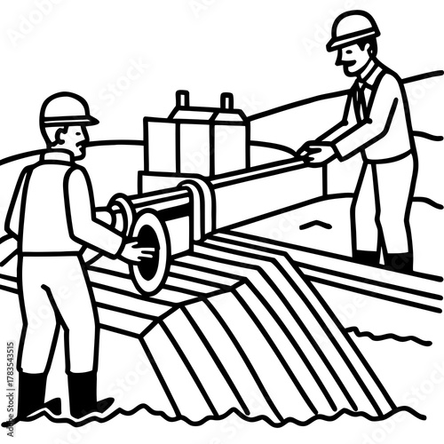 Workers installing pipeline