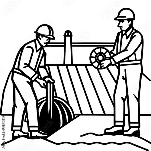 Workers installing cable