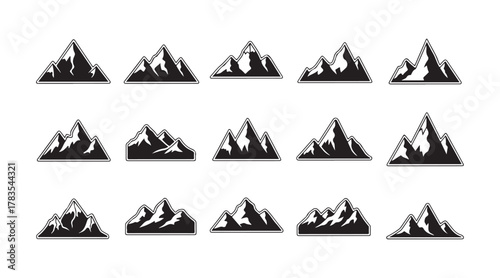 Mountain icons in vector format, isolated against white