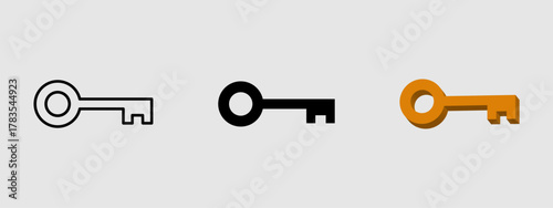 Minimal key icon in outline, solid, and filled styles, perfect for security, access control, login, password, and authentication designs.