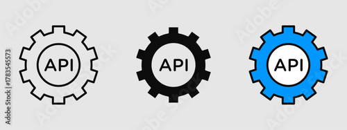 Minimal API icon in outline, solid, and colored styles, perfect for integrations, development tools, and modern technology interfaces.