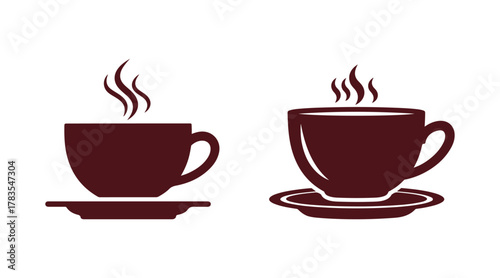 A retro-style vector illustration of a cup filled with coffee or tea. It's a vintage logo for a hot drink, perfect for a cafe. This vector icon features a coffee or tea mug alongside a plate.
