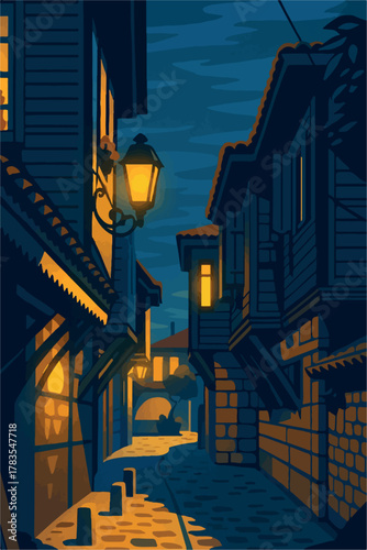 Romantic Night in Nesebar - Historic Bulgarian Town Art Print