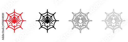 Spider web Icon vector set, spider net vector silhouette and line art