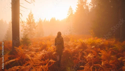 Obraz jesień w lesie jelenie ludzie klimat ciepło natura border